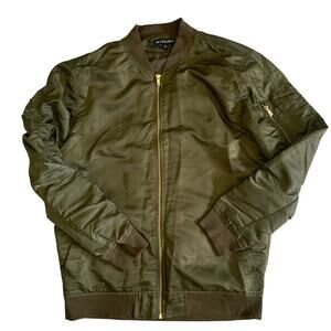 Jaywalker Men's Size L Full Zip Ruched Sleeves Bomber Green Jacket